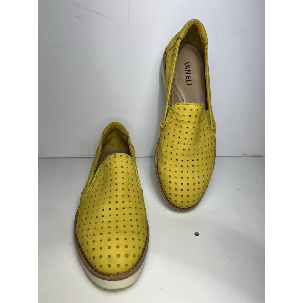 VANELI Yellow Perforated Leather Slip On Casual Comfort Sneakers Shoes Size 8